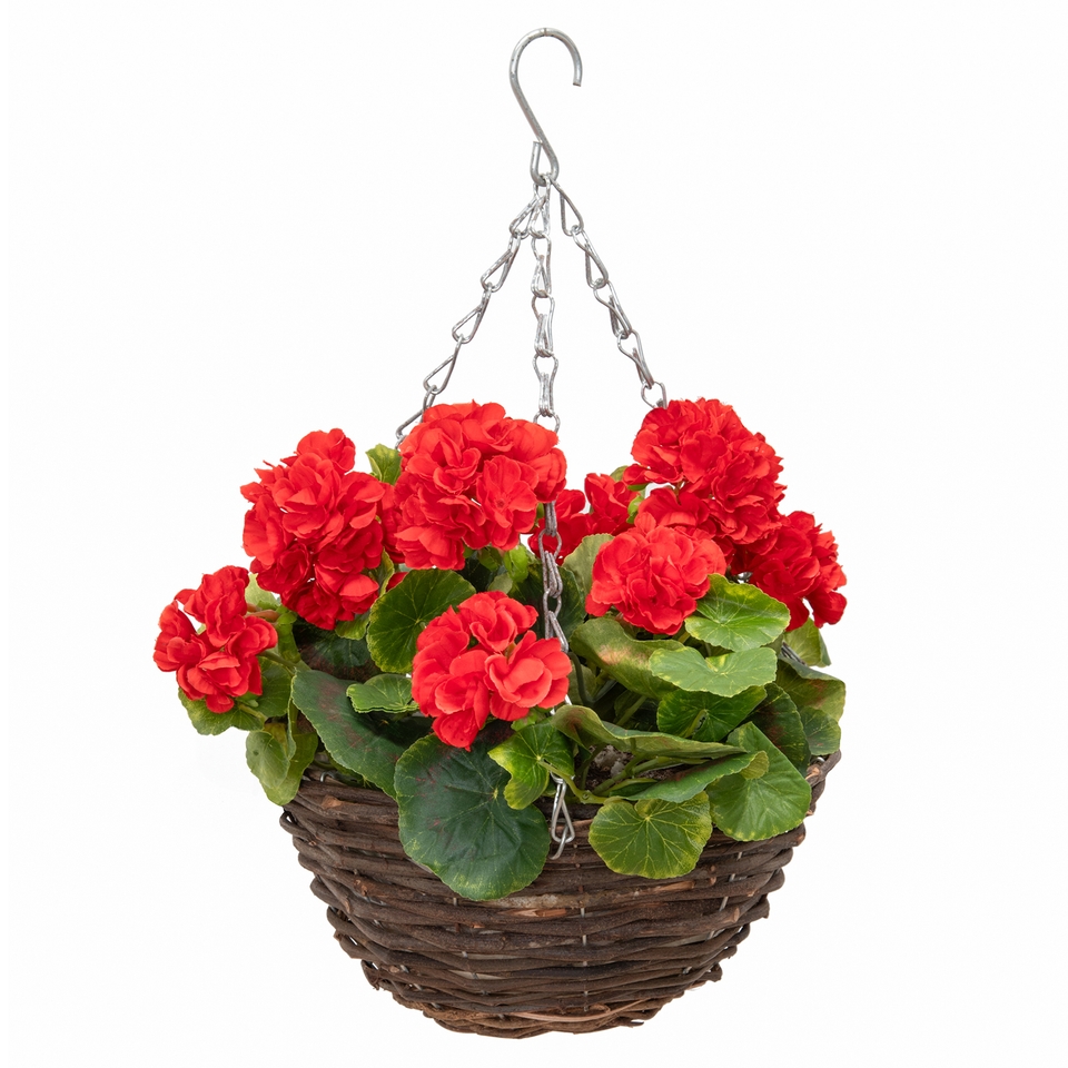 Artificial Red Geranium Hanging Basket