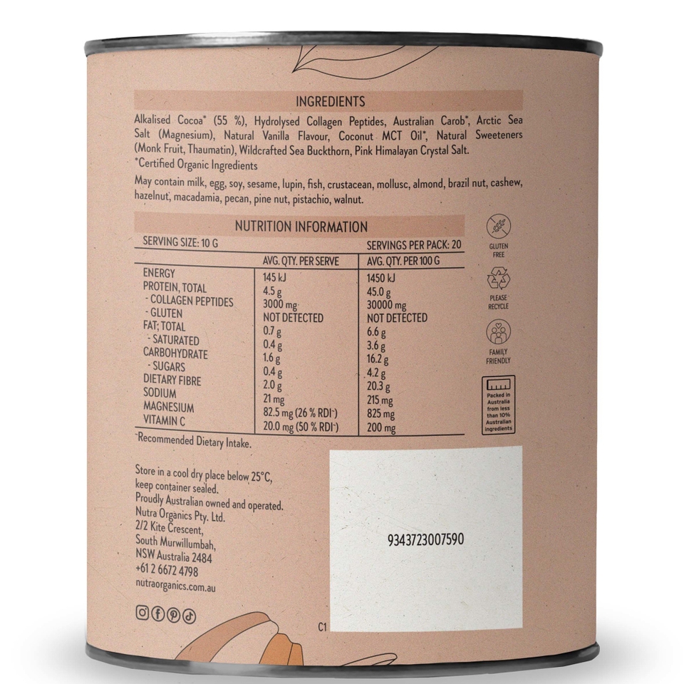 Nutra Organics Collagen Hot Chocolate Powder 200g