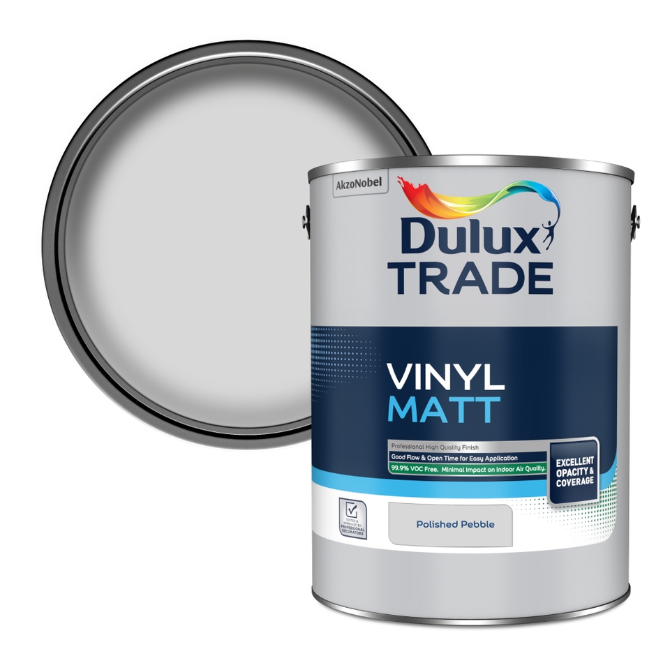 Dulux Trade Vinyl Matt Emulsion Paint Polished Pebble 5L Homebase