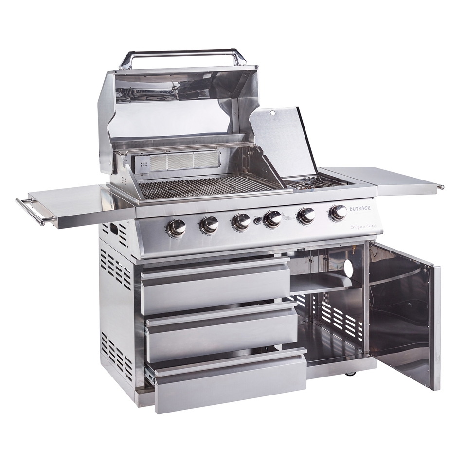 Outback Full Stainless Steel Signature II 4 Burner Hybrid BBQ with Multi Cooking Surface