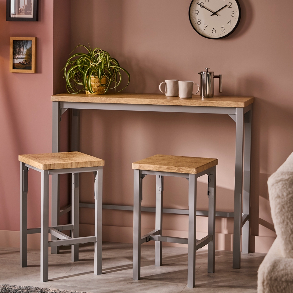 Nina Slim Bar Set with 2 Stools - Grey