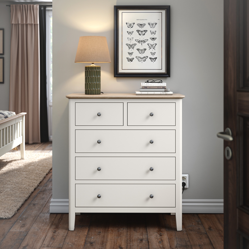 Pembrooke 5 Drawer Chest of Drawers White Homebase
