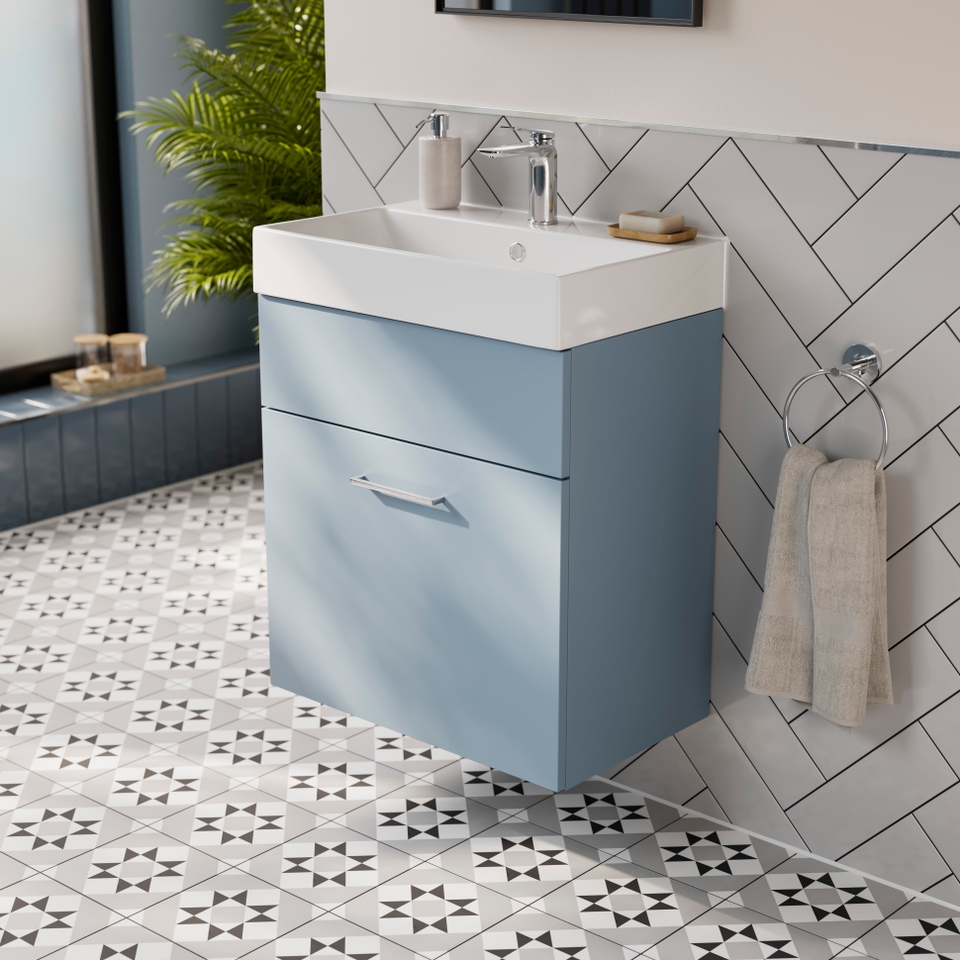 Bliss 800mm Wall Hung 1 Drawer Vanity Unit & Basin Denim Blue Homebase
