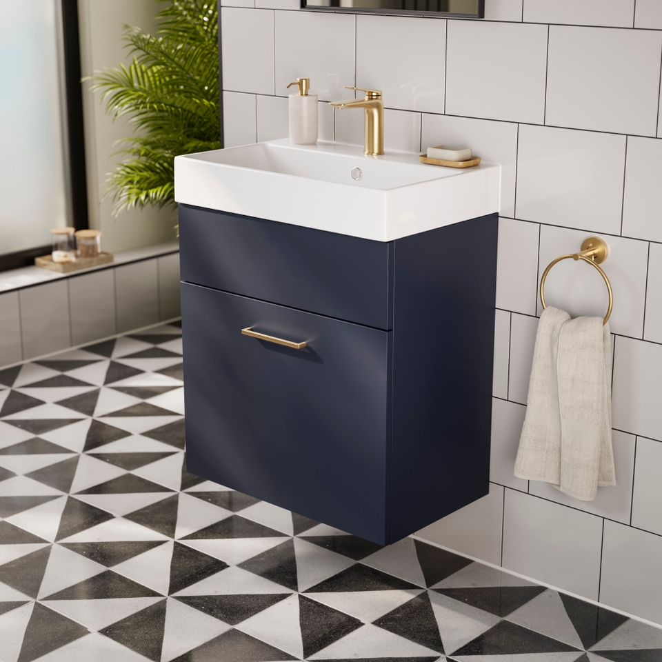 Bliss 800mm Wall Hung 1 Drawer Vanity Unit & Basin Indigo Blue Homebase
