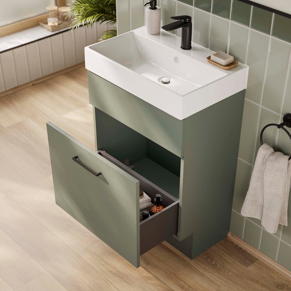 Bliss 500mm Floor Standing 1 Drawer Vanity Unit & Basin - Reed Green ...