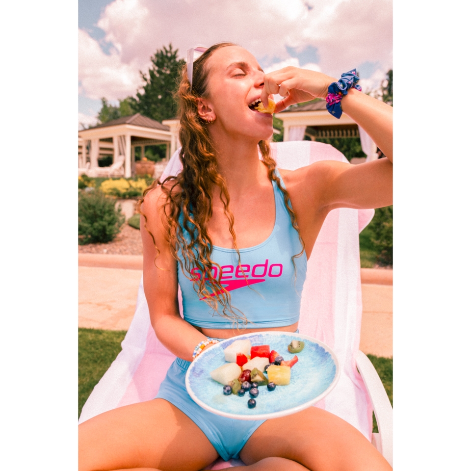 Women's Regan Collection Solid Logo Crop Top Blue