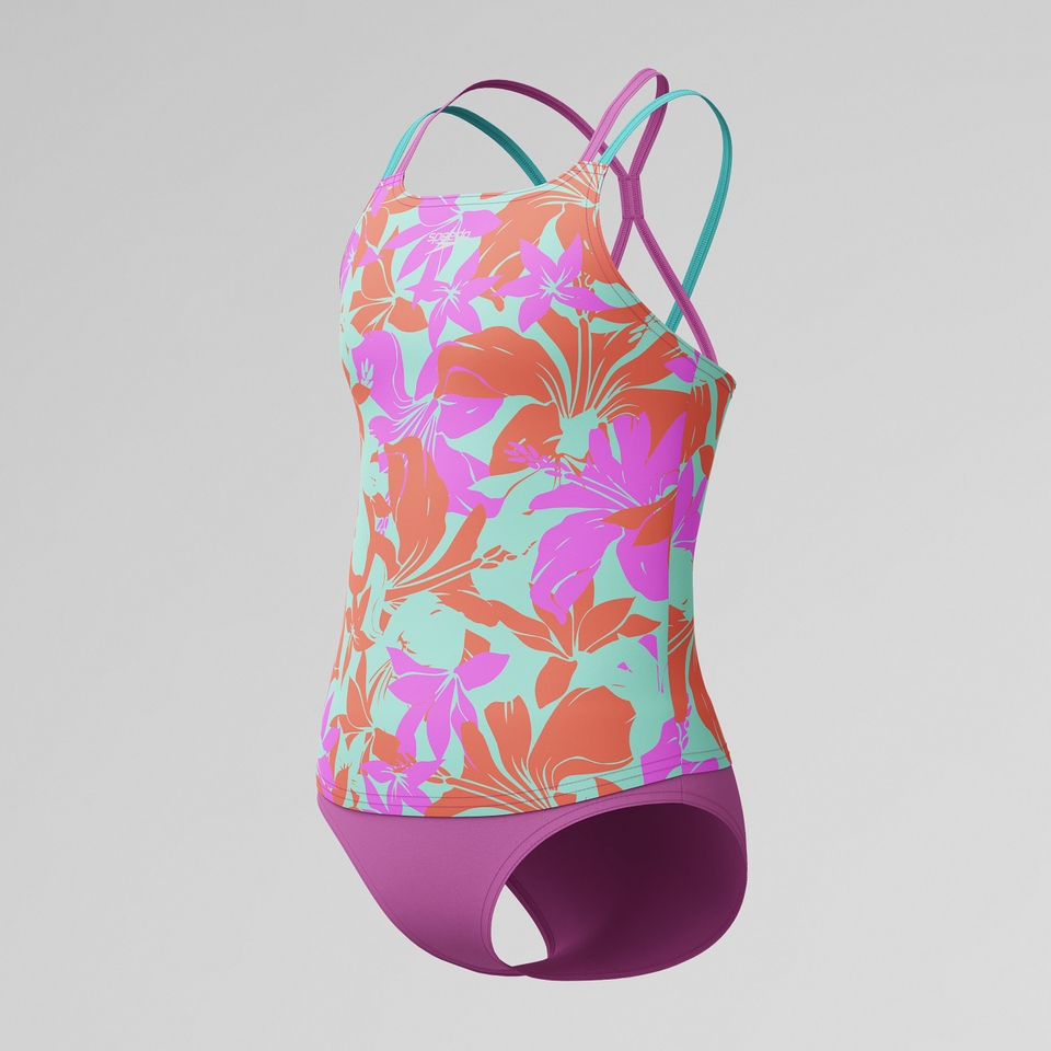 Girls Print Tankini Set Purple