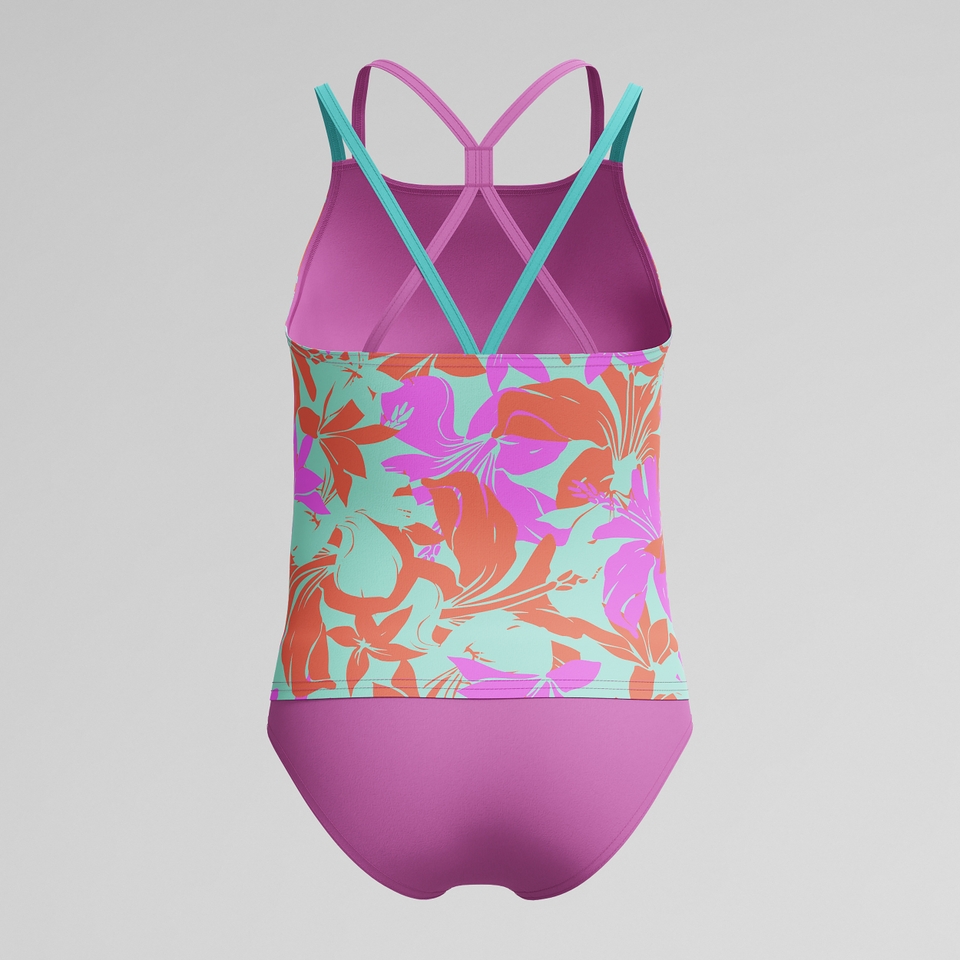 Girls Print Tankini Set Purple