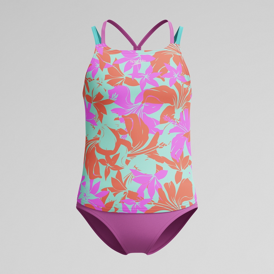 Girls Print Tankini Set Purple