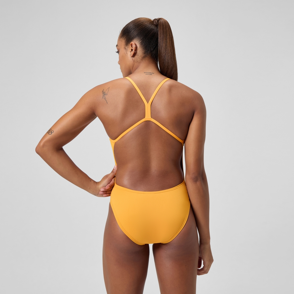 Women's Solid V-Back One Piece Orange