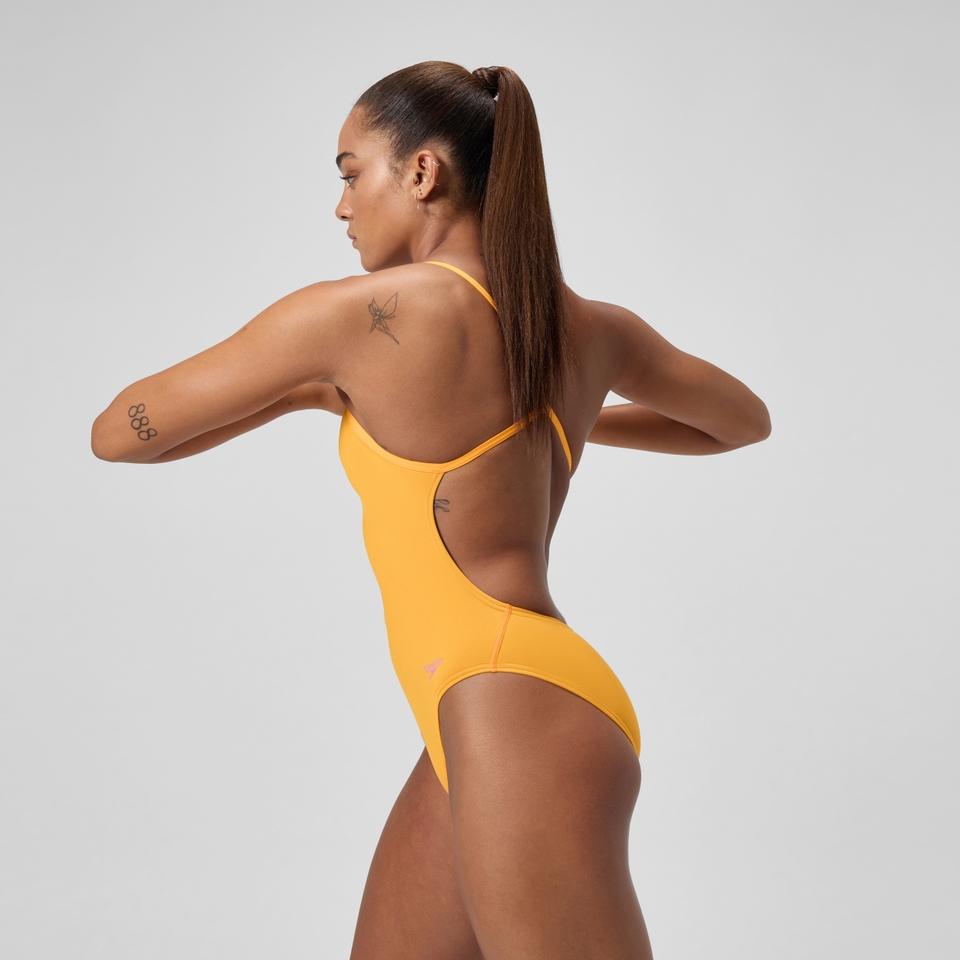 Women's Solid V-Back One Piece Orange