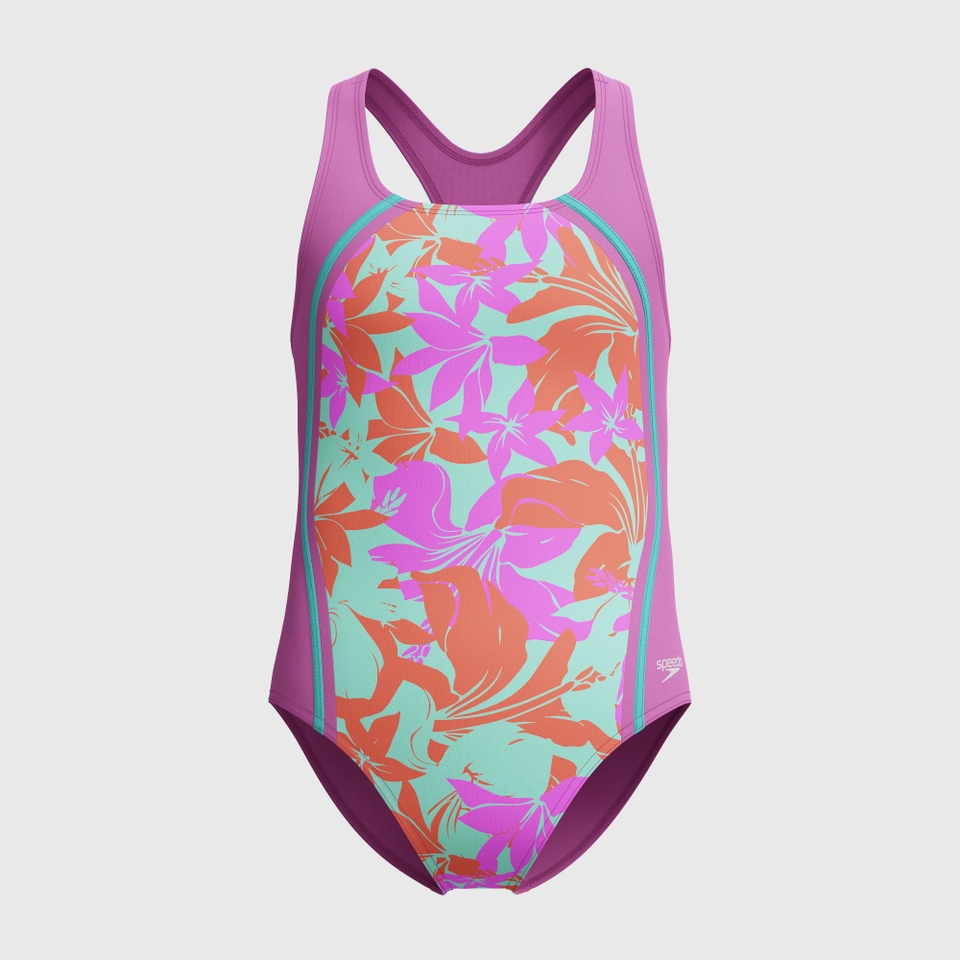 Girl's Printed Sport Splice One Piece Purple