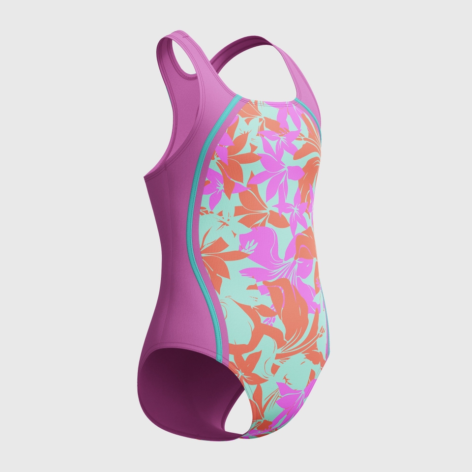 Girl's Printed Sport Splice One Piece Purple