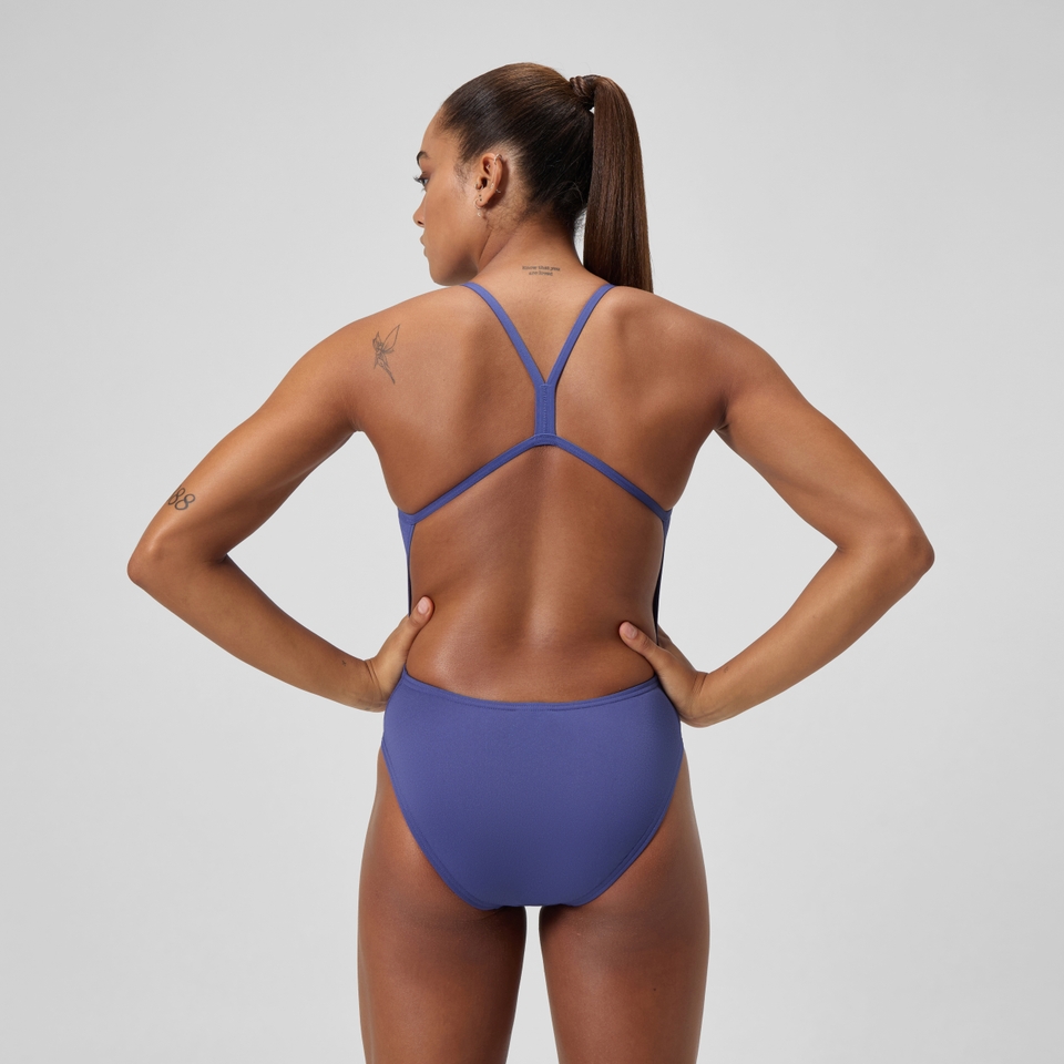 Women's Solid V-Back One Piece Blue