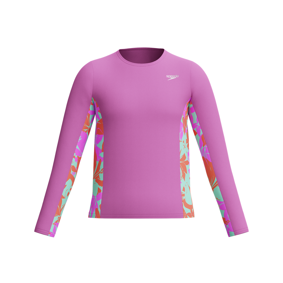 Girls Long Sleeve Printed Splice Rashguard Purple