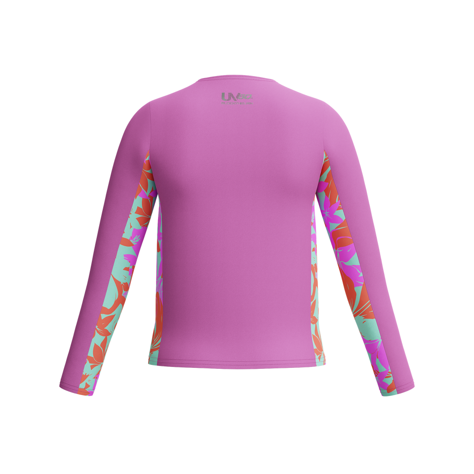 Girls Long Sleeve Printed Splice Rashguard Purple