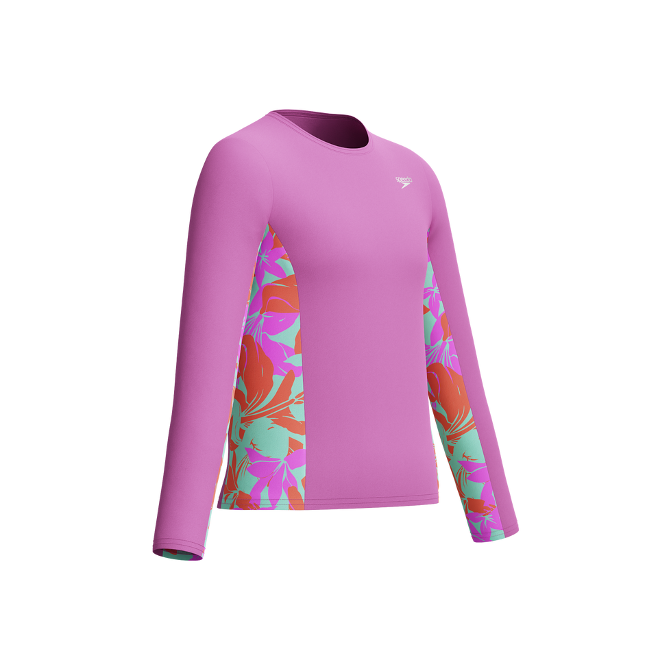 Girls Long Sleeve Printed Splice Rashguard Purple