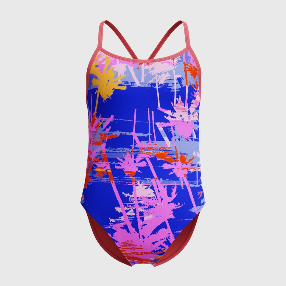 Girl's Printed Double X Back One Piece Blue