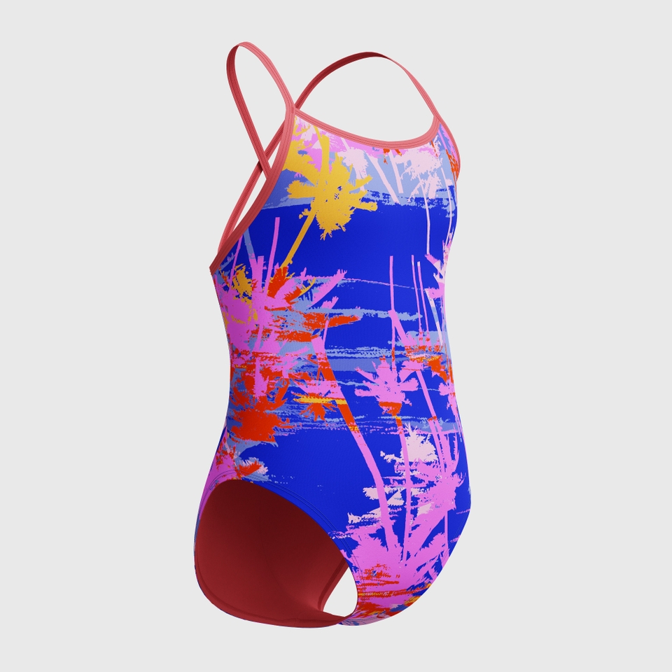 Girl's Printed Double X Back One Piece Blue