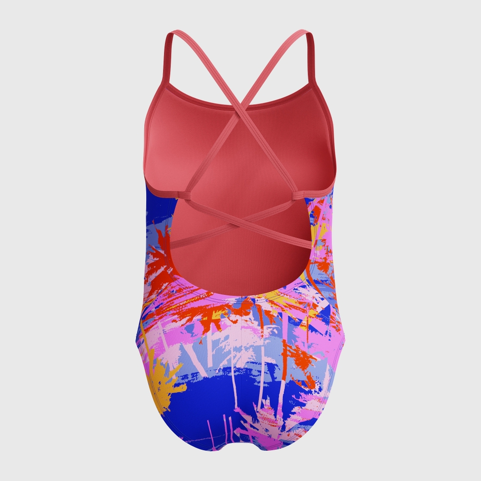 Women's Printed Double Crossback One Piece Blue/Pink