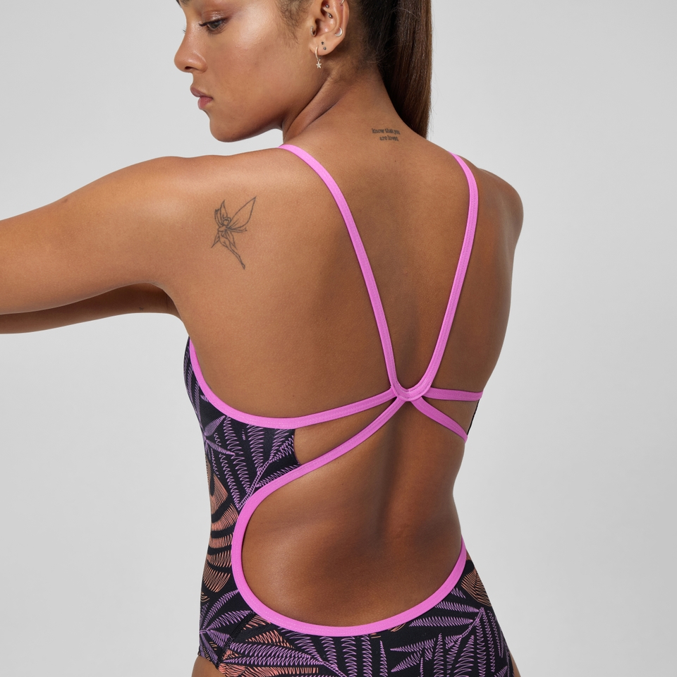 Women's Printed Web Back One Piece Black/Purple