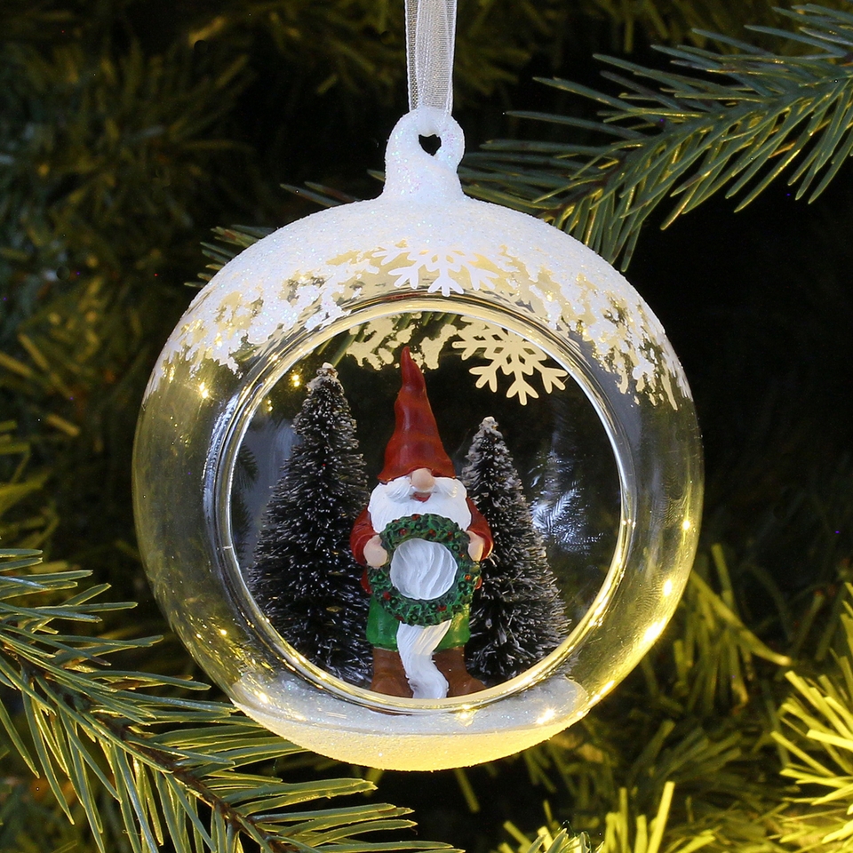 Open Glass Gonk and Trees Christmas Bauble Decoration