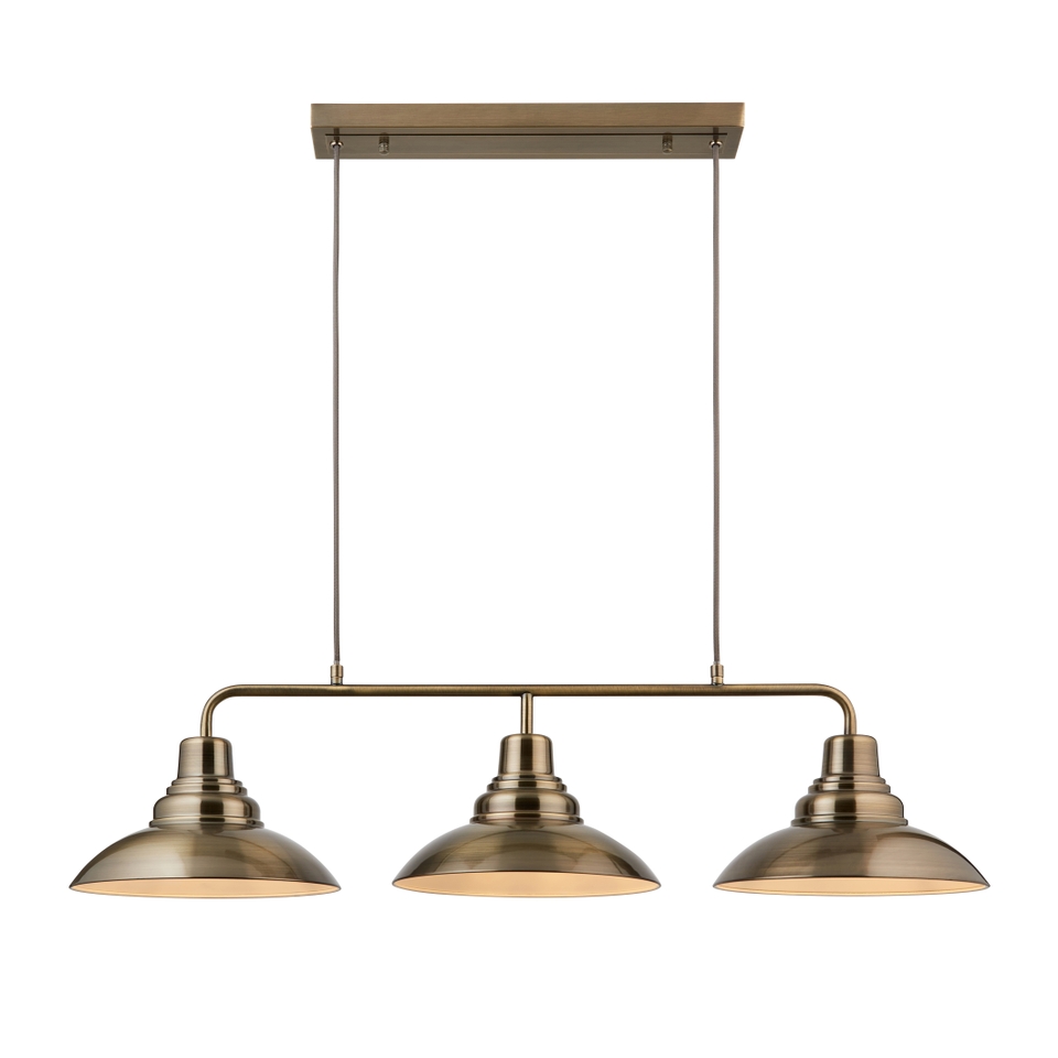 Whitstable 3 Light Diner Pendant - Antique Brass