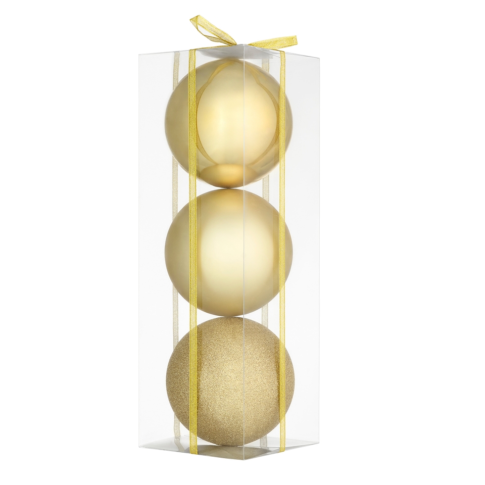 Pack of 3 Large Gold Shatterproof Christmas Bauble Decorations  - 150mm