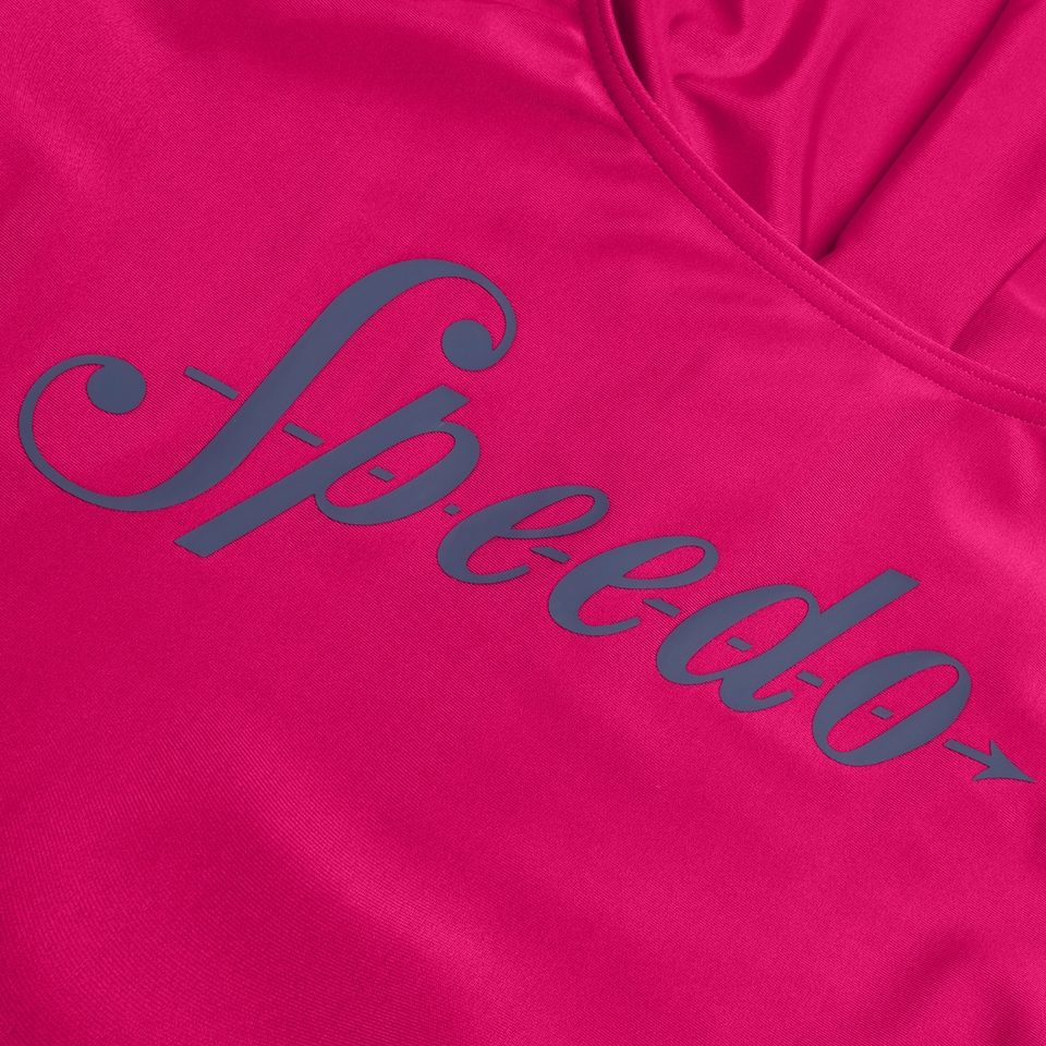 Damen Badeanzug mit Logo und tiefem Rücken Lila