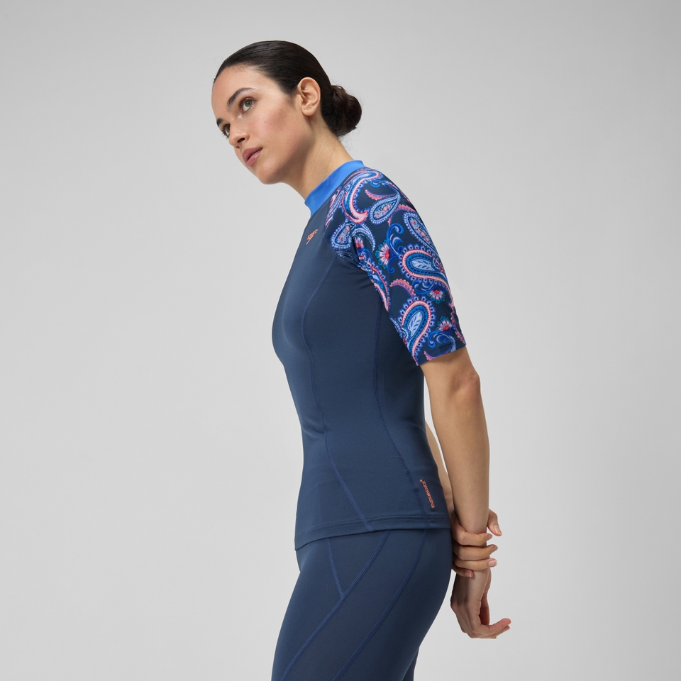 Women's Printed Short Sleeve Rash Top Navy/Blue