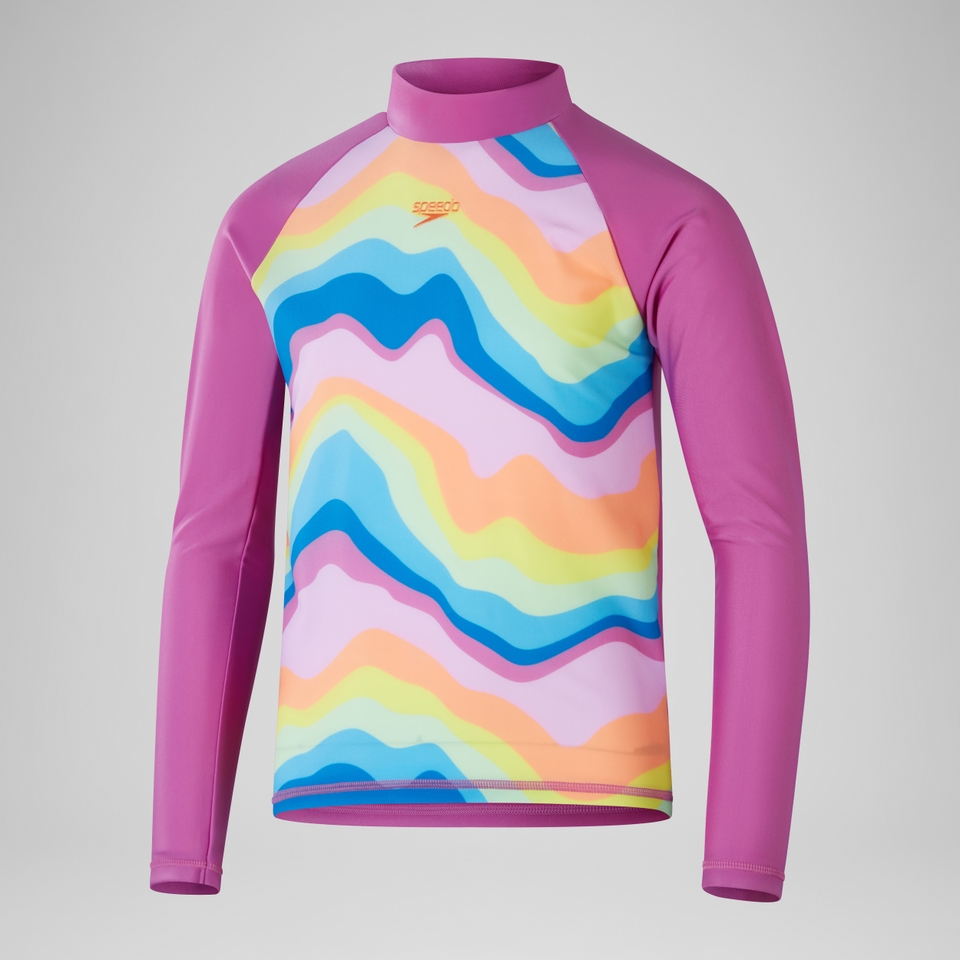 Girls' Printed Long Sleeve Rash Top Pink