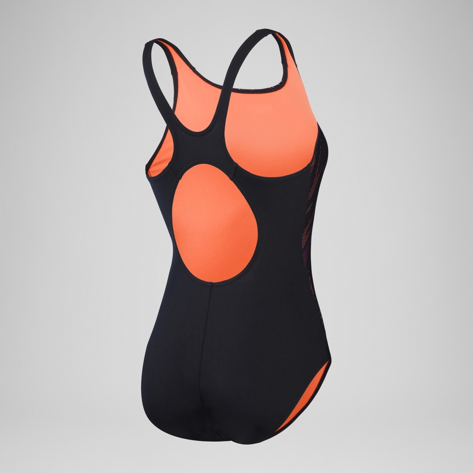 Damen HyperBoom Muscleback Badeanzug mit Print Schwarz/Rot