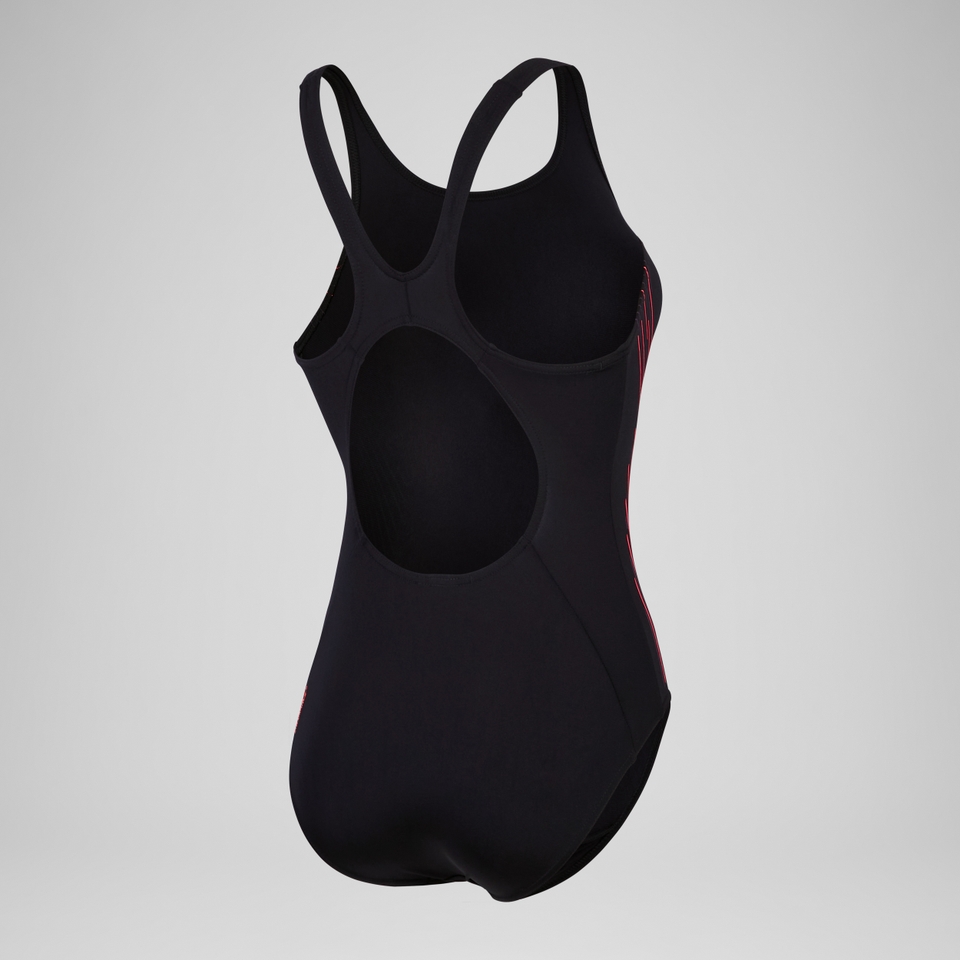 Damen Muscleback Badeanzug mit Print Schwarz/Lila