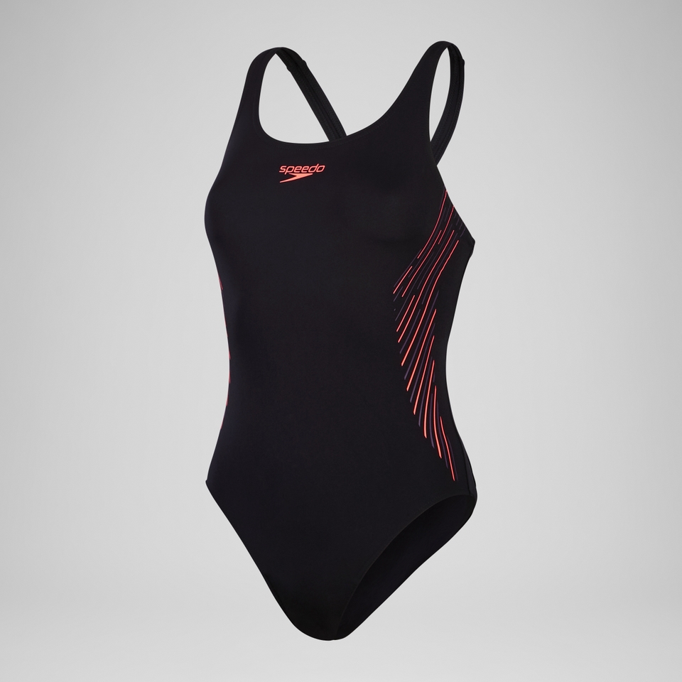 Damen Muscleback Badeanzug mit Print Schwarz/Lila