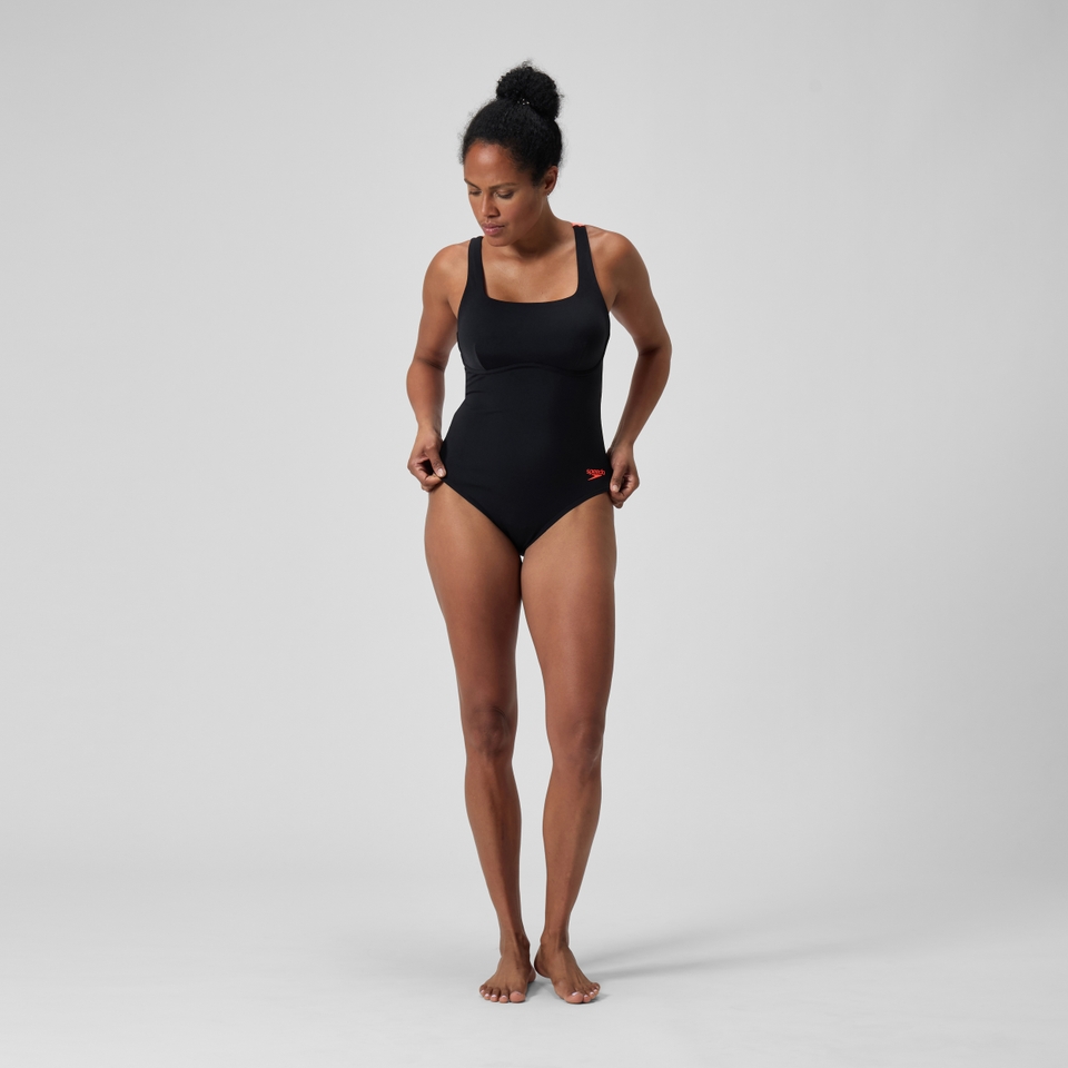 Women's Flex Band Swimsuit with Swim Bra Black/Red
