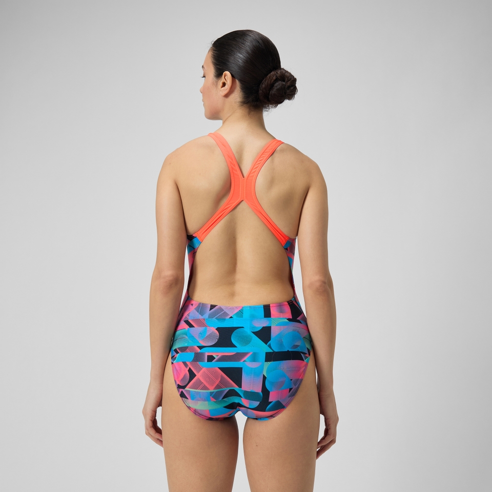 Women's Club Training Allover Digital Powerback Swimsuit Red/Blue