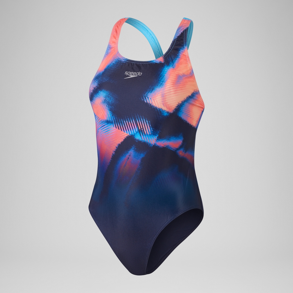 Women's Club Training Placement Digital Powerback Swimsuit Navy/Red
