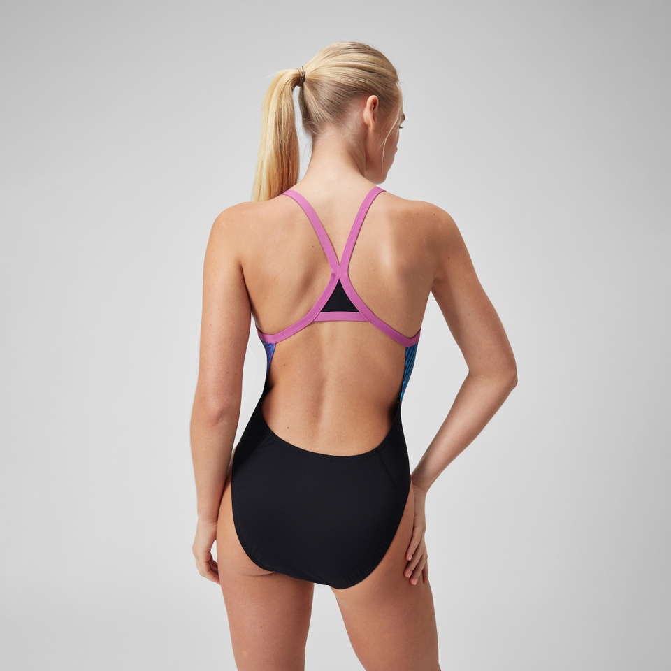 Women's Club Training Placement Digital Turnback Swimsuit Black/Pink