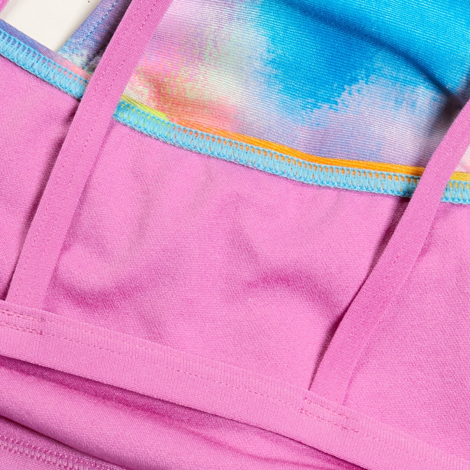 Damen Kurztop mit überkreuztem Rücken und digitalem Allover-Print Pink/Gelb