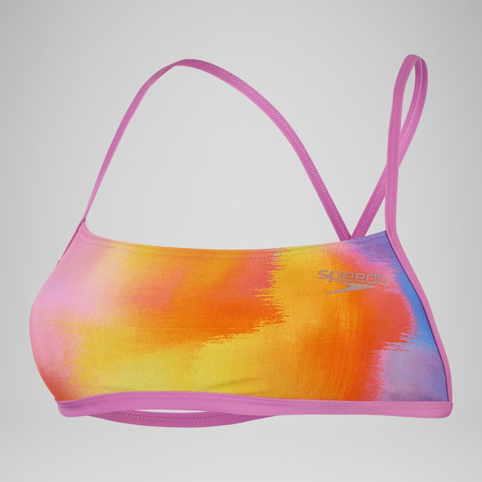 Damen Kurztop mit überkreuztem Rücken und digitalem Allover-Print Pink/Gelb