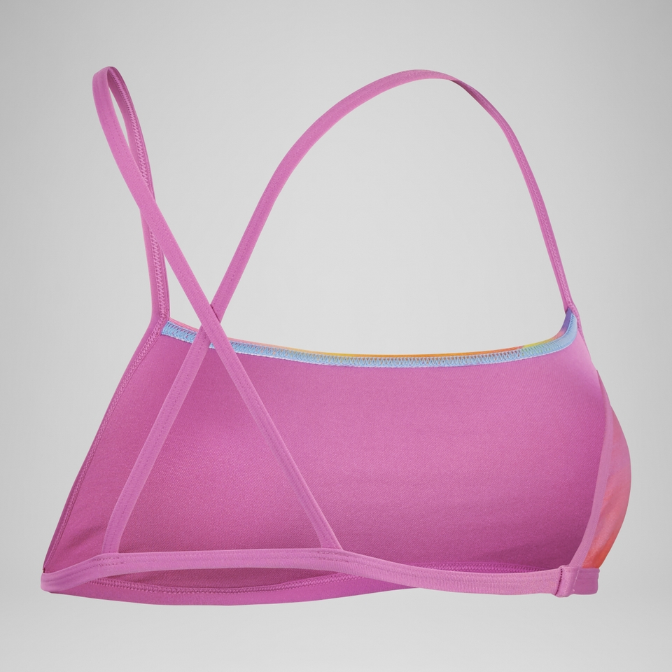 Damen Kurztop mit überkreuztem Rücken und digitalem Allover-Print Pink/Gelb