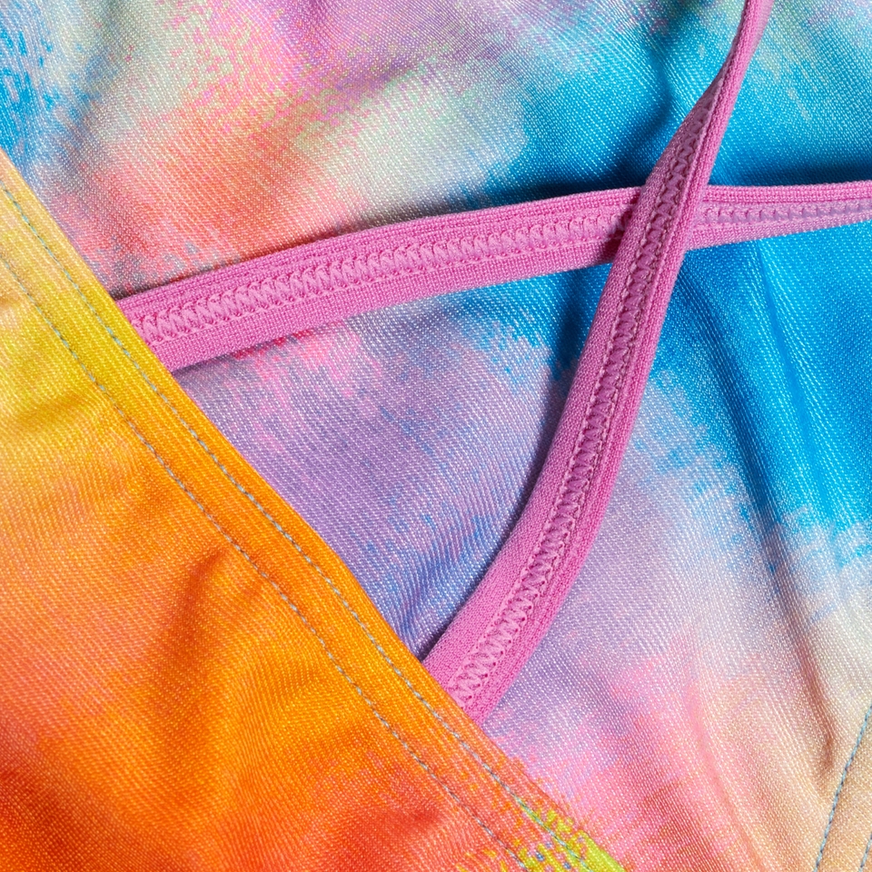 Damen Kurztop mit überkreuztem Rücken und digitalem Allover-Print Pink/Gelb