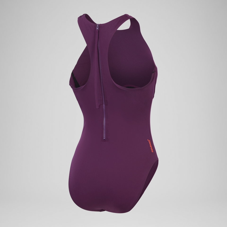 Women's Racer Zip Swimsuit with Swim Bra Purple/Red
