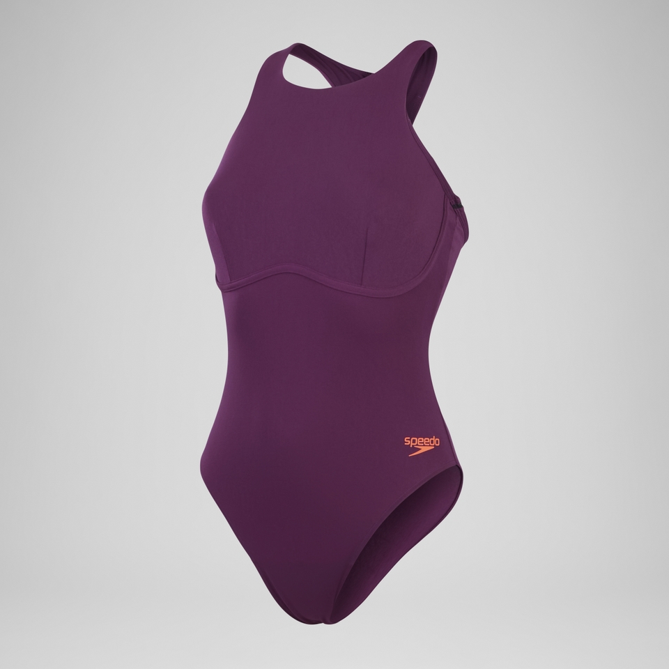 Women's Racer Zip Swimsuit with Swim Bra Purple/Red