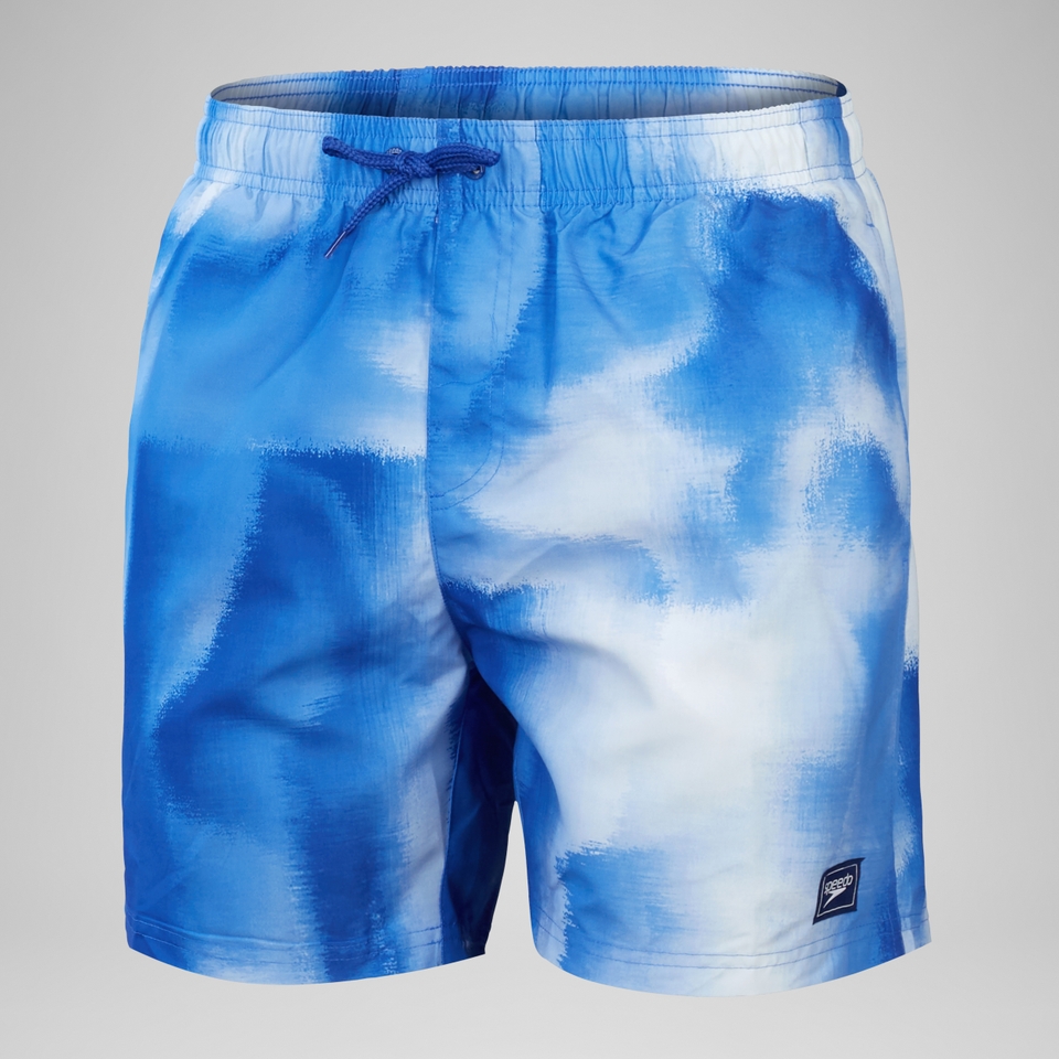 Herren Freizeit-Badeshorts mit Digital-Print, 16 Zoll Blau