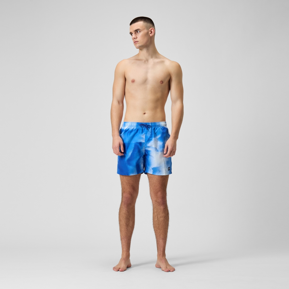 Herren Freizeit-Badeshorts mit Digital-Print, 16 Zoll Blau