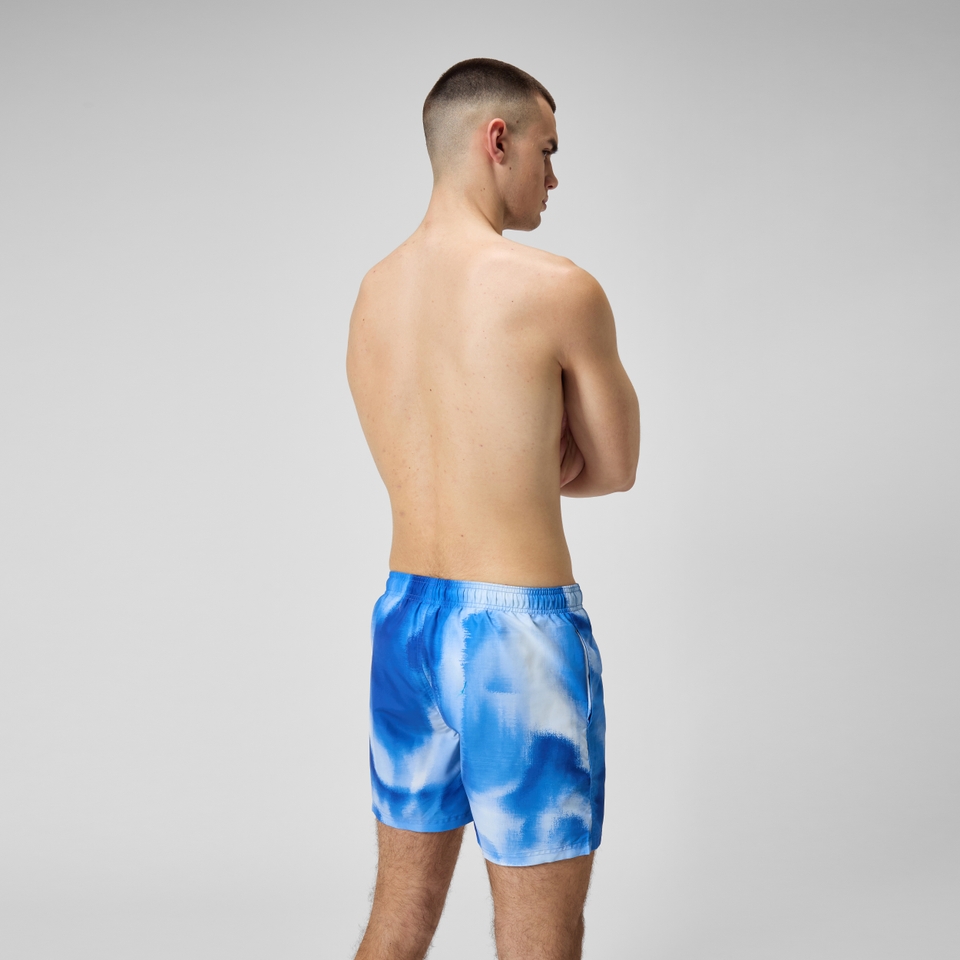 Herren Freizeit-Badeshorts mit Digital-Print, 16 Zoll Blau