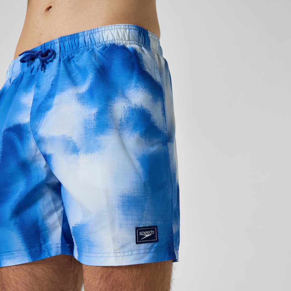 Herren Freizeit-Badeshorts mit Digital-Print, 16 Zoll Blau