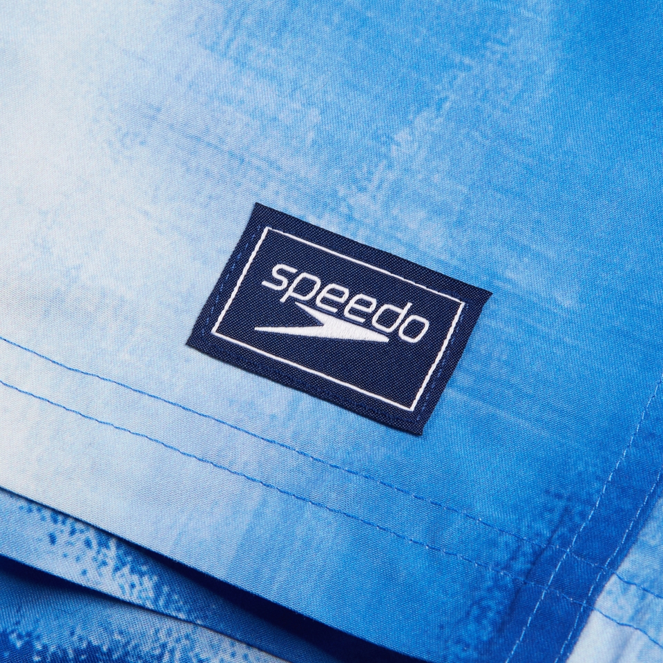 Herren Freizeit-Badeshorts mit Digital-Print, 16 Zoll Blau