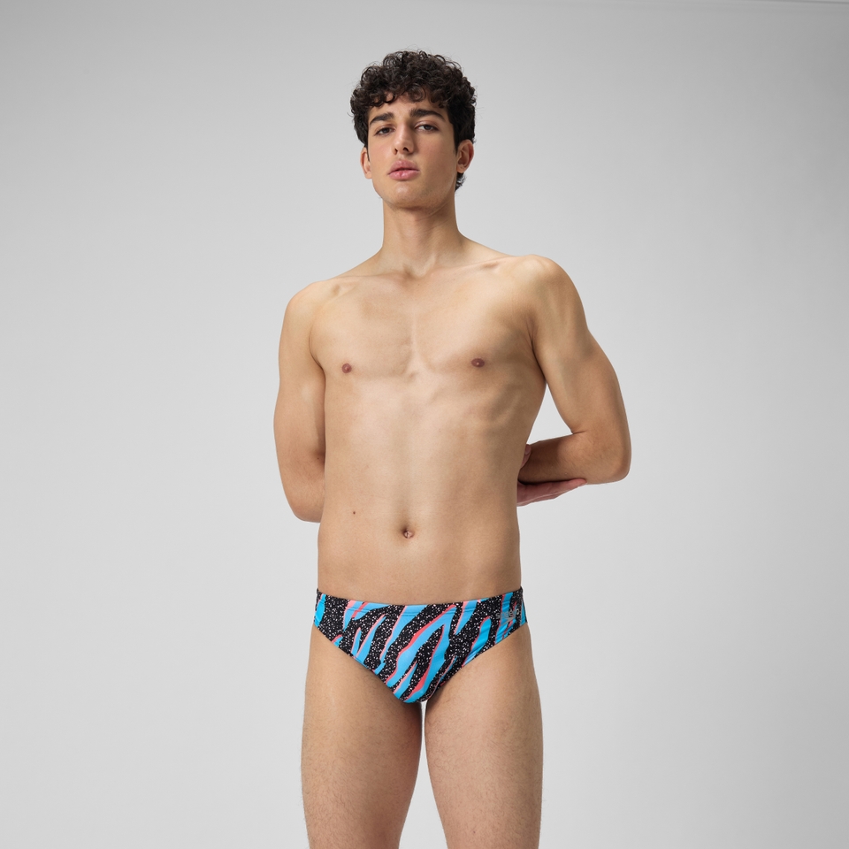 Slip de bain Hommes 5 cm Allover Digital pour Hommes Noir/Bleu picton/Rouge sirène